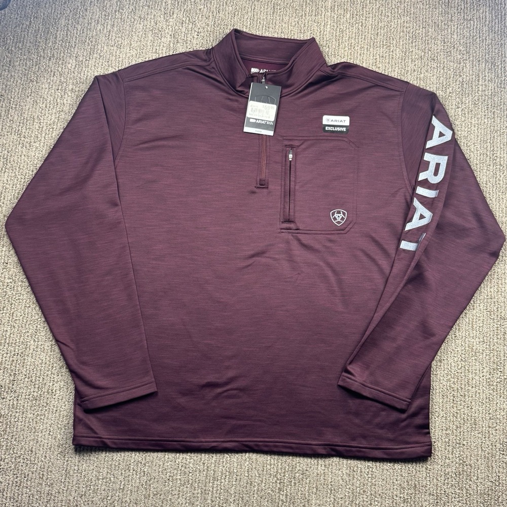 Ariat Mens XL Tek Team Mid State 1/4 Zip Sweatshirt Fleece Pullover Burgundy